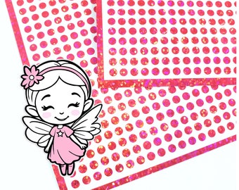 Extra Small Pink Dot Stickers, set of 750 micro sized neon pink glitter dots for daily journals, planners, trackers, calendars and crafts.