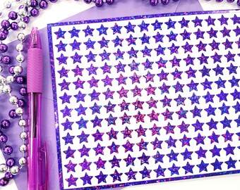 Purple Star Stickers, set of 192 small sparkly star decals for scrapbook pages, journals, planners, charts and craft projects.