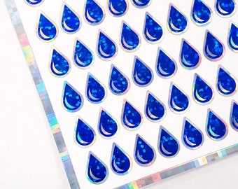 Blue Water drop Stickers, set of 136 sparkly blue raindrop vinyl decals, drink water tracker for journals and notebooks, droplet stickers.