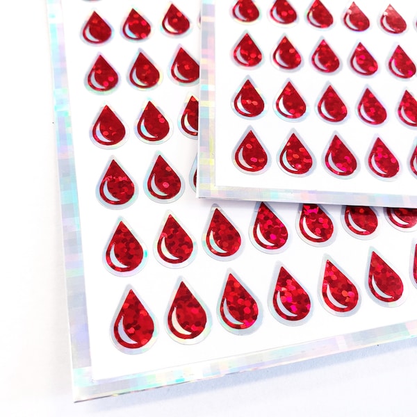 Red Blood Drop Stickers, set of 136 sparkling red vinyl decals, period tracker, give blood, calendar labels, vampire blood drop sticker