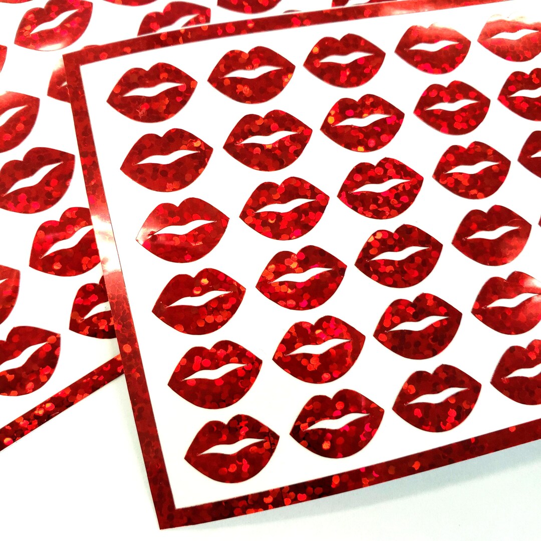 Sparkly Red Lips Stickers, Set of 50 or 100 Kissing Lips Smooch Vinyl ...