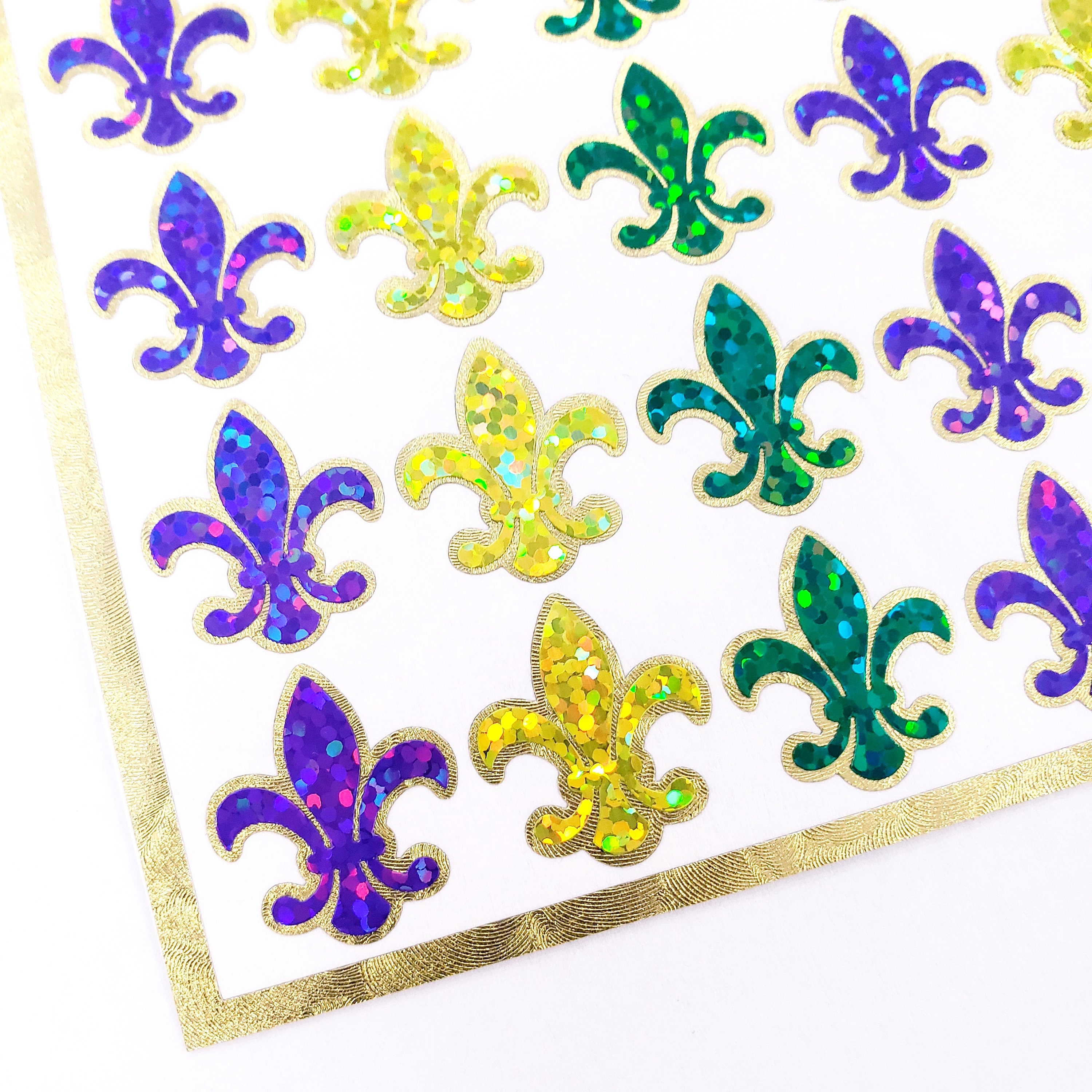 Small Mardi Gras Crown Glitter Stickers, set of 48