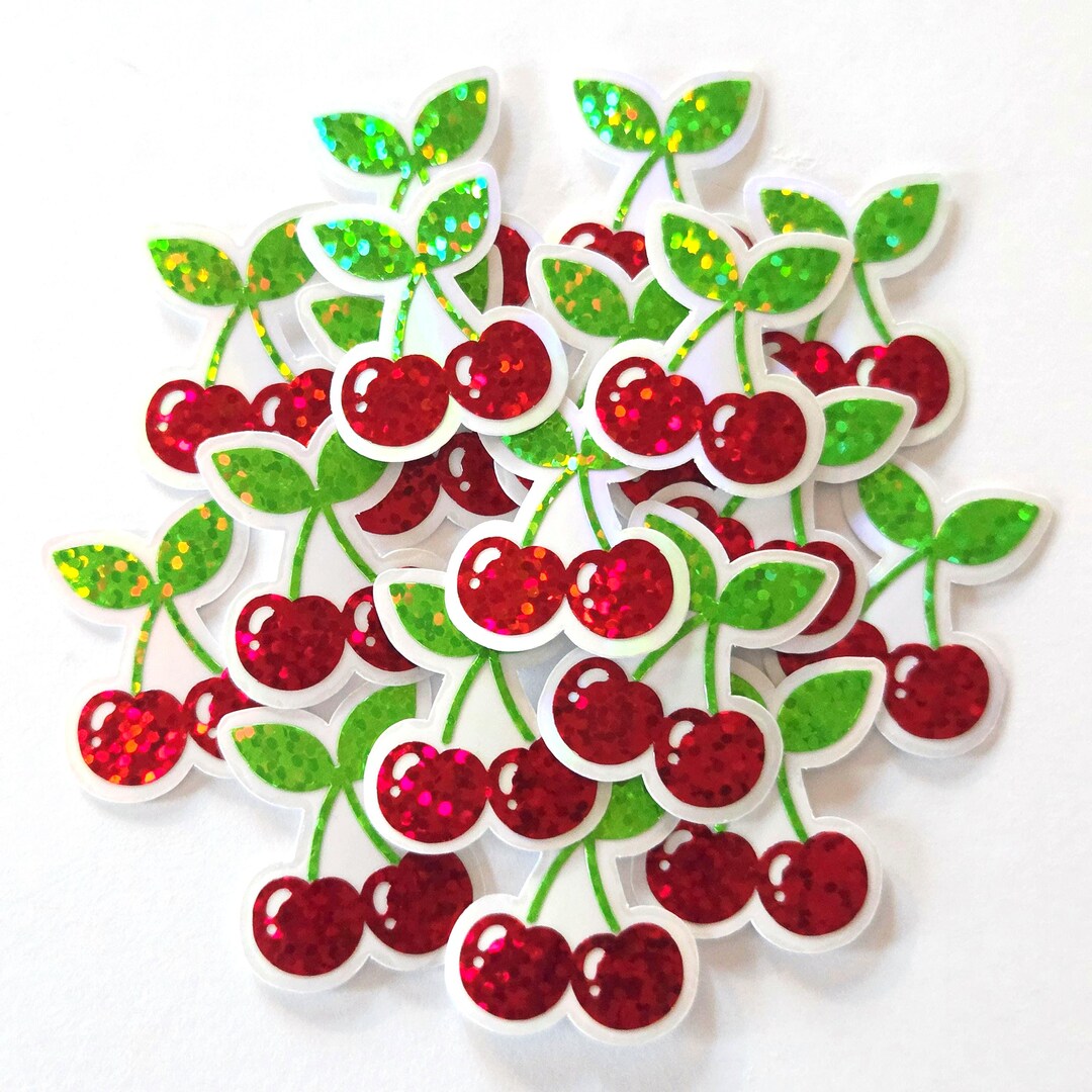 Mini Cherry Stickers Set, Sparkly Fruit Embellishments for Crafts, One ...