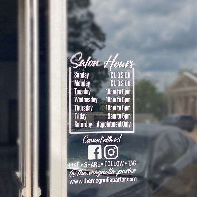 Salon Hours Decal Business Hours of Operation Sign open Etsy