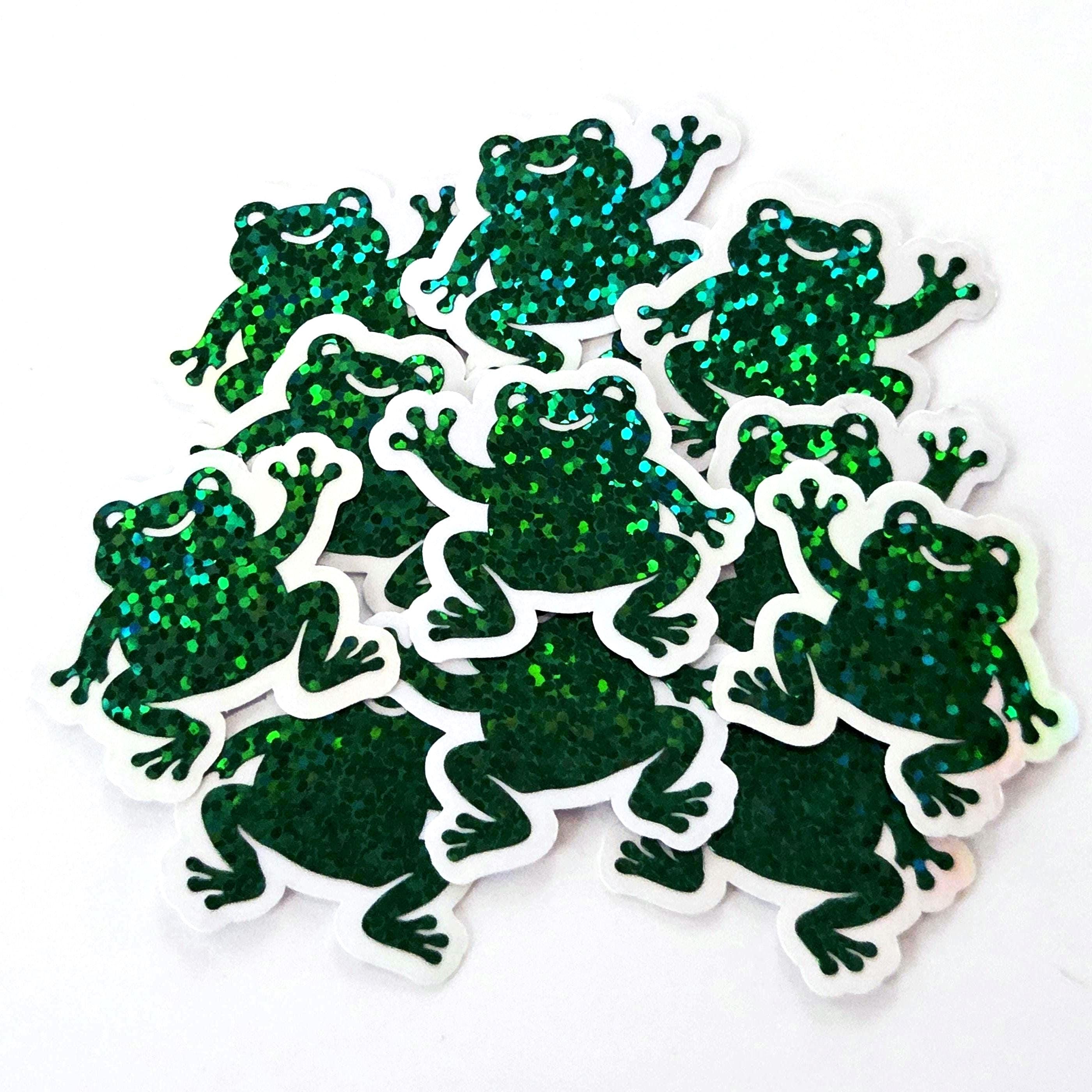 Cute Green Frog Stickers, Mini Size, Die Cut Glitter Vinyl Decals, Peel ...