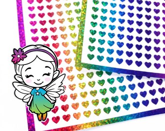 Extra Small Rainbow Heart Stickers, set of 640 glitter stickers for daily journals, notebooks, top loader card sleeves and planners.