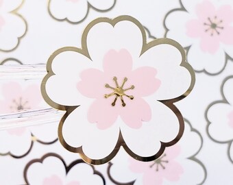 Cherry Blossom Stickers, Set of 20 White Pink and Gold Sakura Flower Decals, Coquette aesthetic, Wedding Envelope Seals, Mother's Day Gift.