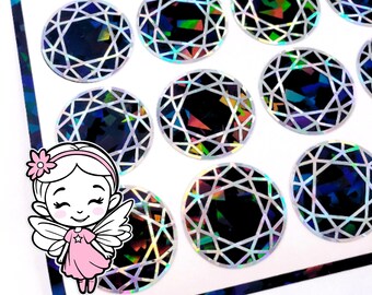 Black Diamond Stickers, set of 20 sparkly round gemstone vinyl decals.