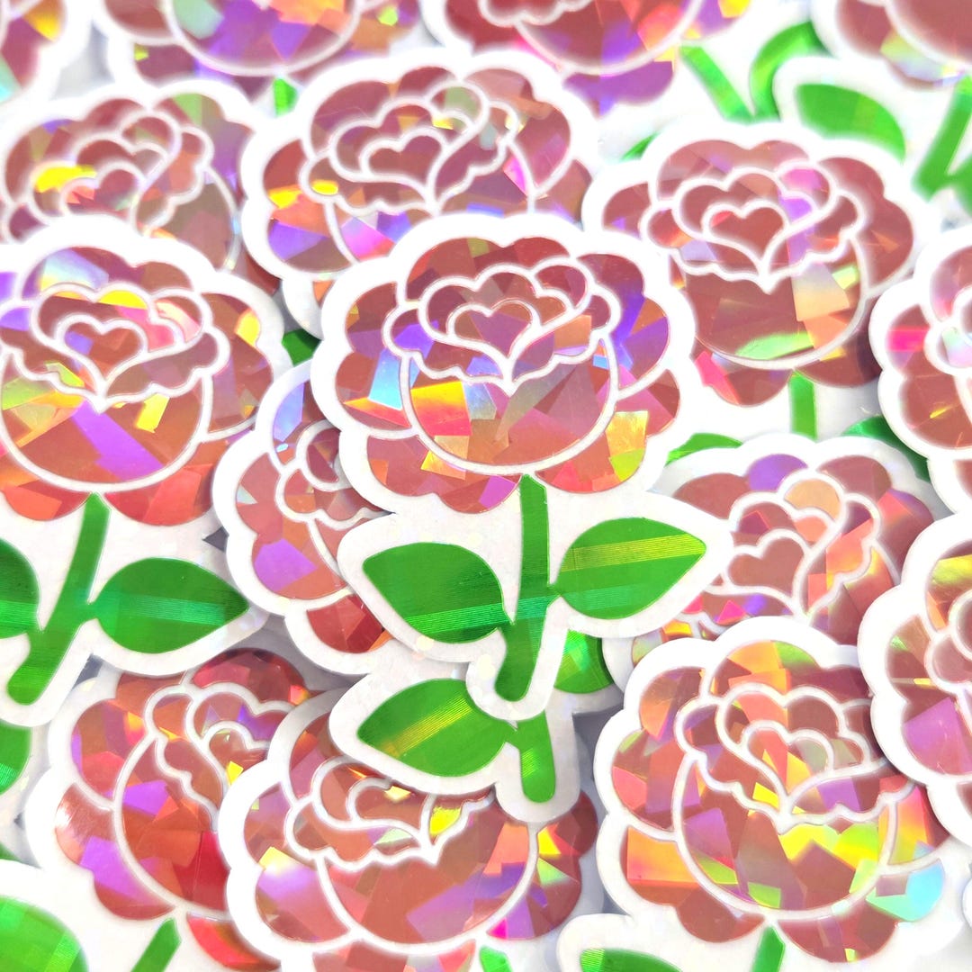 Small Roses Sticker Pink Roses Flower Sticker Set, Small Sparkly Summer Blooms for Journals ...
