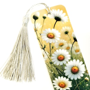 Daisy Bookmark with tassel, printed bookmark for reader, book club gift, wedding favor, teacher appreciation gift.