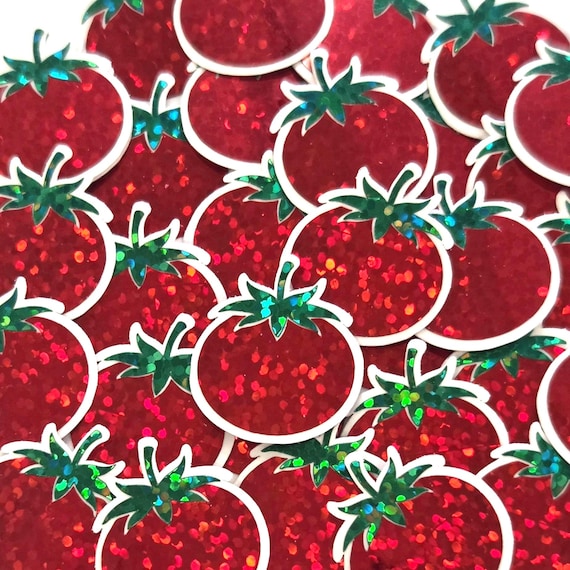 Mini Tomato Stickers, Red Glitter Vinyl Decals, Peel & Stick Craft Supplies
