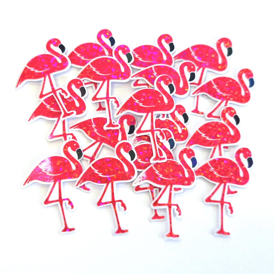 Mini Flamingo Stickers, 12 Pink Glitter Tropical Bird, Die Cut Vinyl ...