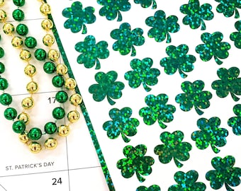 Shamrock Sticker Sheet, set of 40 sparkly green vinyl decals, St. Patrick's Day shamrock stickers for cards, envelopes and craft projects
