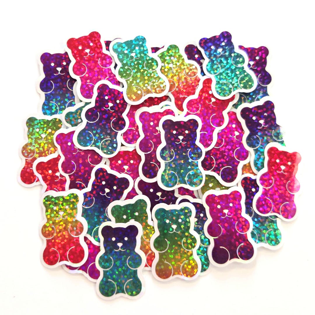 Rainbow Glitter Gummy Bears Mini Sticker Set, Candy Decals With Clear ...