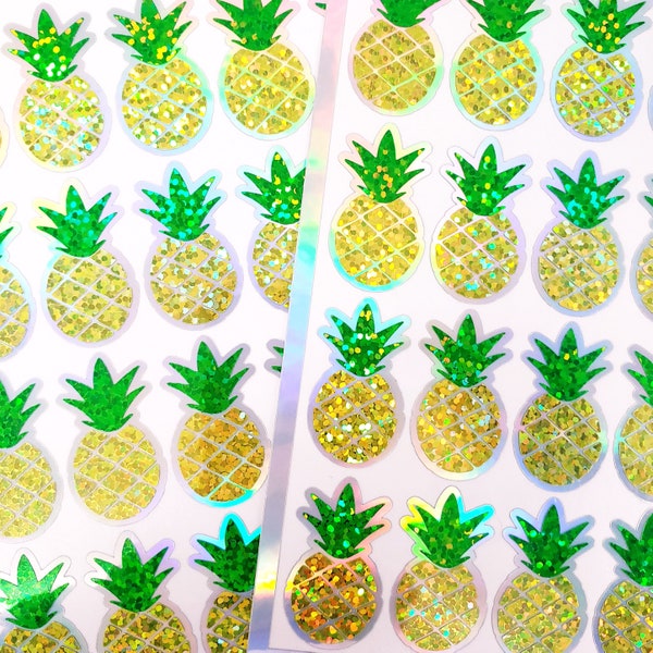 Pineapple Glitter Stickers, set of 30 peel and stick tropical fruit stickers, tropical luau birthday party stickers, Hawaiian pineapples