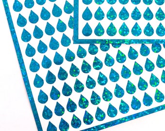 Rain Drops Sticker Sheet, set of 264 sparkly raindrop vinyl decals, drink water tracker, planner stickers, weather chart