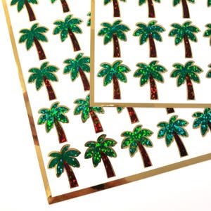Palm Tree Stickers, set of 30 small tropical palm tree decals for planners, journals, notecards, and scrapbook pages.