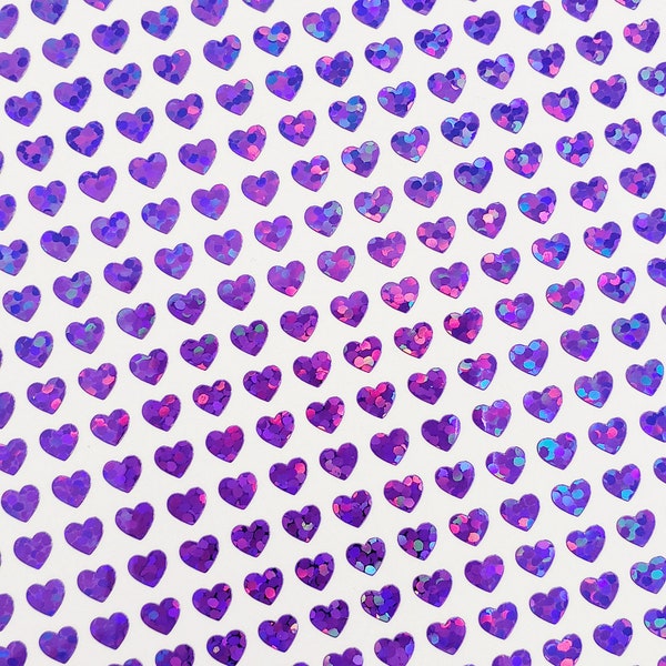 Extra Small Purple Heart Stickers, set of 640 glitter heart stickers for daily journals, notebooks, top loader card sleeves and planners.