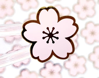 Pink Cherry Blossom Flower Stickers, set of 70 pale pink and gold Sakura flowers stickers for spring weddings, small one half inch flowers.