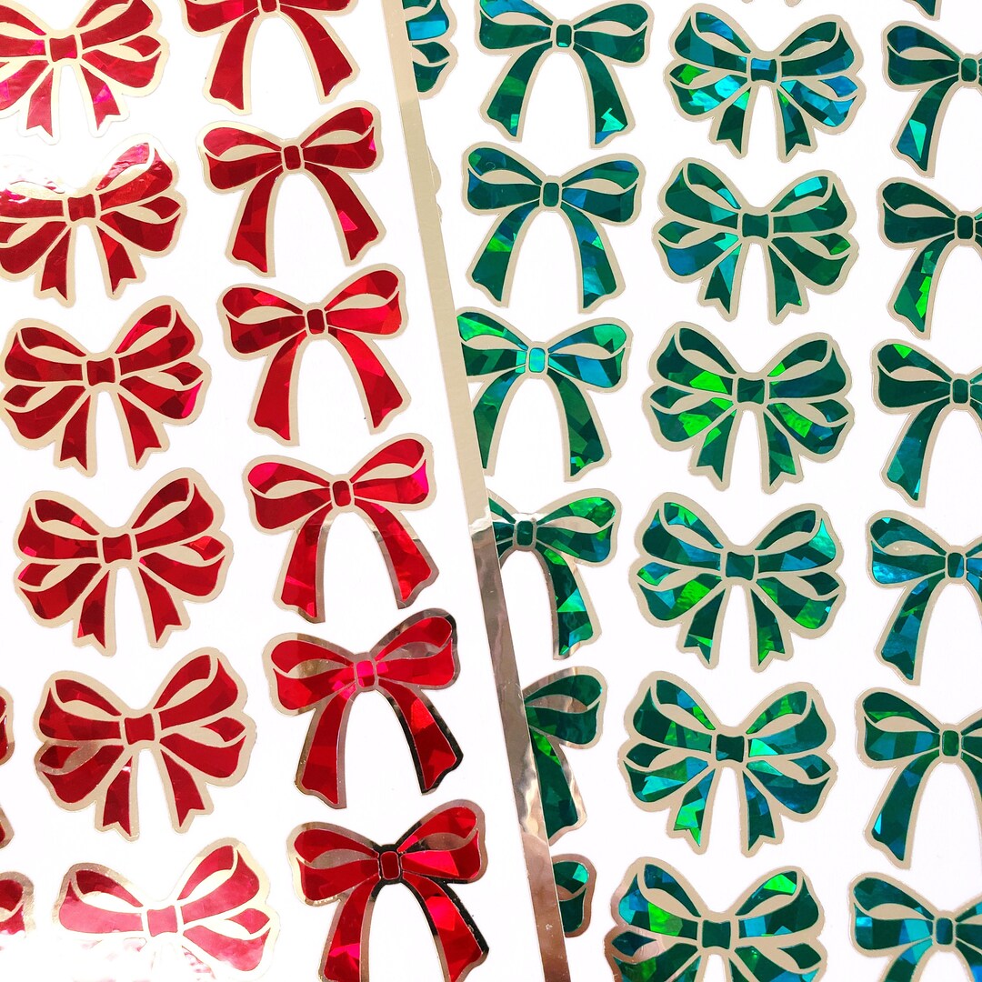 Christmas Bow Stickers, Set of 28 Red and Gold Festive Ribbon Shaped