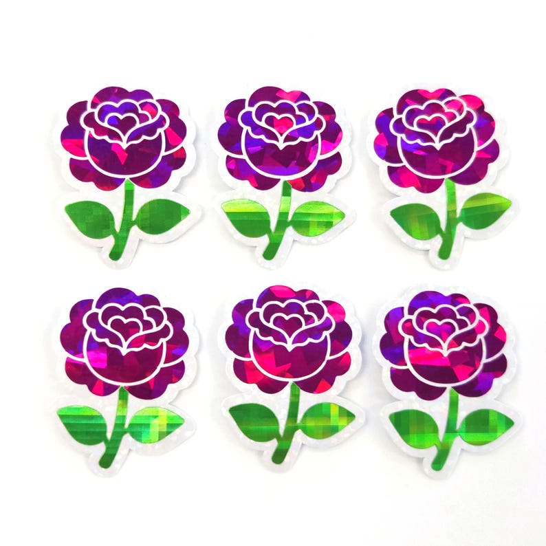 Little Roses Stickers Hot Pink Roses Flower Sticker Set, Small Sparkly Summer Blooms for ...