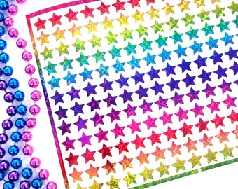 Rainbow Stars Stickers, set of 192 small sparkly star vinyl decals, decorative stickers for ornaments, notecards and journals.