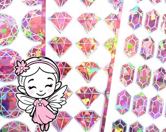 Pink Diamond Sticker Bundle, set of 96 sparkly light pink crystal birthstone stickers for October birthday, Libra zodiac gift.