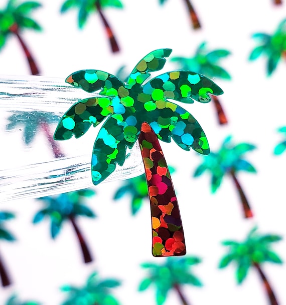 Tropical Palm Tree Sticker Sheet. Set of 48 palm tree vinyl decals. Embellishments for planners, journals, notecards, and scrapbook pages.