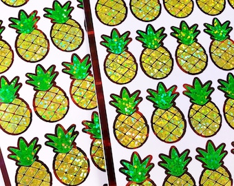 Pineapple Glitter Stickers, set of 30 tropical fruit stickers. Summer pool party decor, beach wedding stickers, Luau birthday party decals.