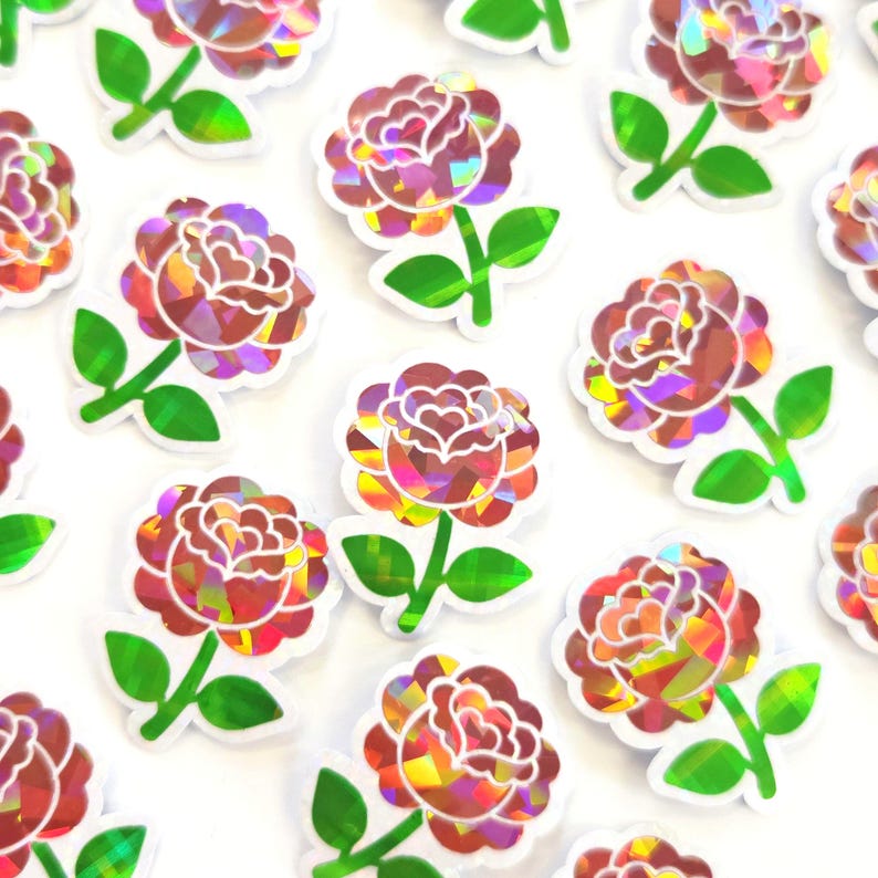 Little Roses Stickers Pink Roses Flower Sticker Set, Small Sparkly Summer Blooms for Journals ...