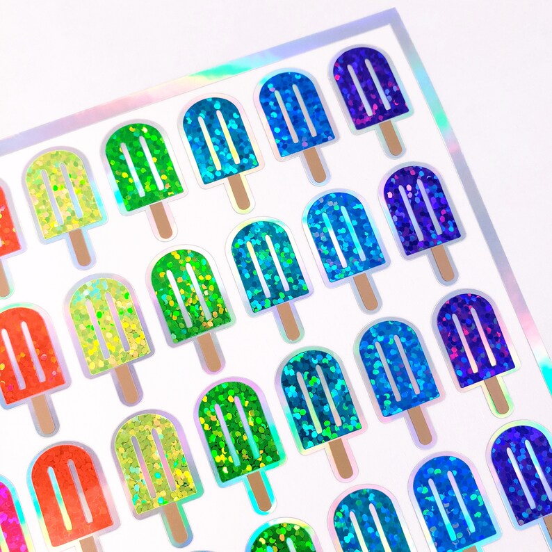 Popsicles Decal Popsicle Stickers, Set of 42 Sparkly Rainbow Frozen Ice Pop Decals for ...