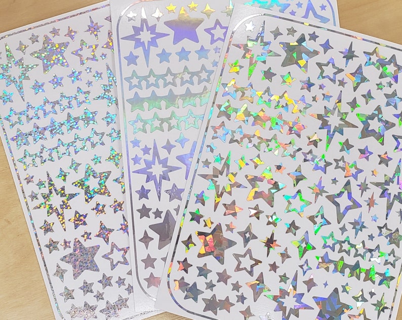 100 Silver star glitter sticker sheet