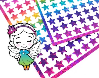 Rainbow Stars Stickers, set of 192 small rainbow star vinyl decals, decorative stickers for ornaments, notecards and journals. Gift for girl
