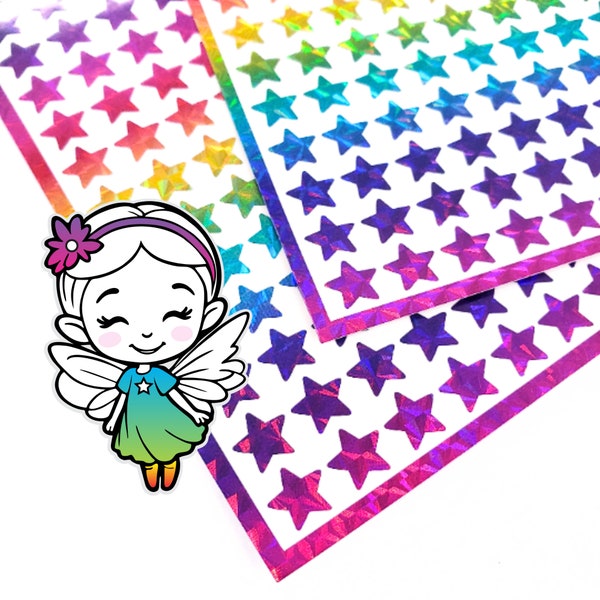 Rainbow Stars Stickers, set of 192 small rainbow star vinyl decals, decorative stickers for ornaments, notecards and journals. Gift for girl