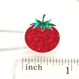 Mini Tomato Stickers, Red Glitter Vinyl Decals, Peel & Stick Craft Supplies image 3