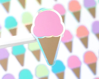 Ice Cream Cone Stickers, Set of 60 Rainbow Pastel Ice Cream Cone Decals, Birthday Party Invitations, Envelopes, and Planners. Sticker Gift.