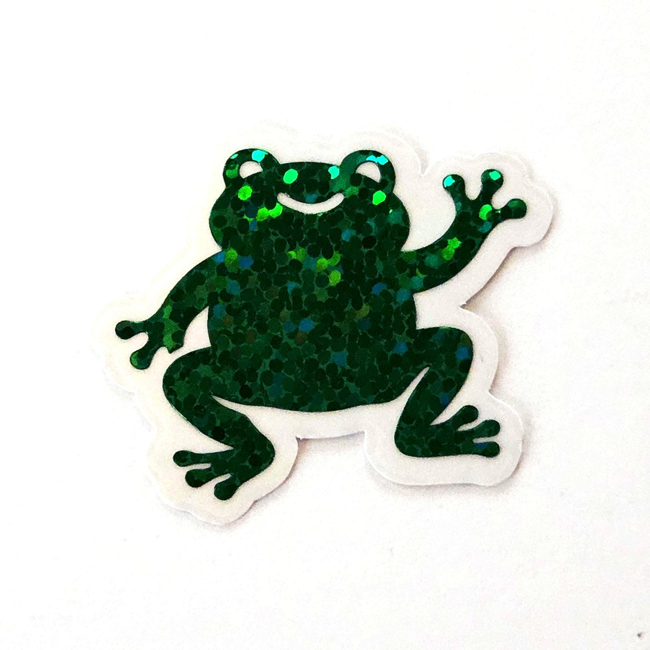 Cute Green Frog Stickers, Mini Size, Die Cut Glitter Vinyl Decals, Peel ...