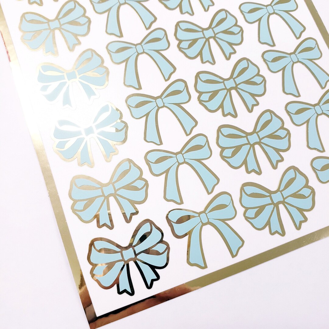 Bow Stickers, Set of 28 Green and Gold Girly Ribbon Shaped Decals