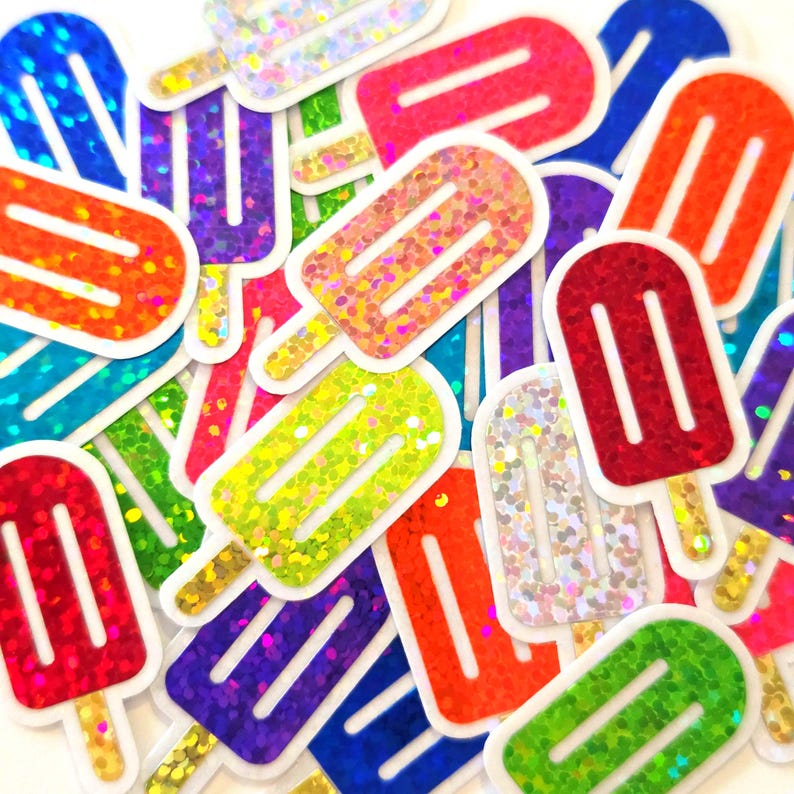 Popsicle Die Cut Stickers, Set of Sparkly Ice Pop Stickers for Summer ...