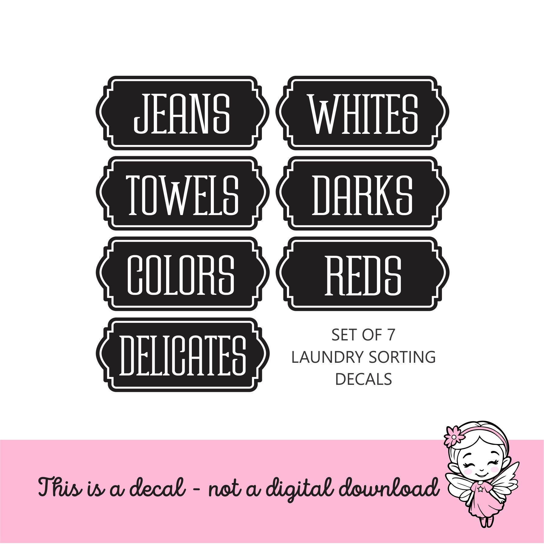 Laundry Basket Decals, Set of 7 Vinyl Labels for Sorting Clothes Hamper ...