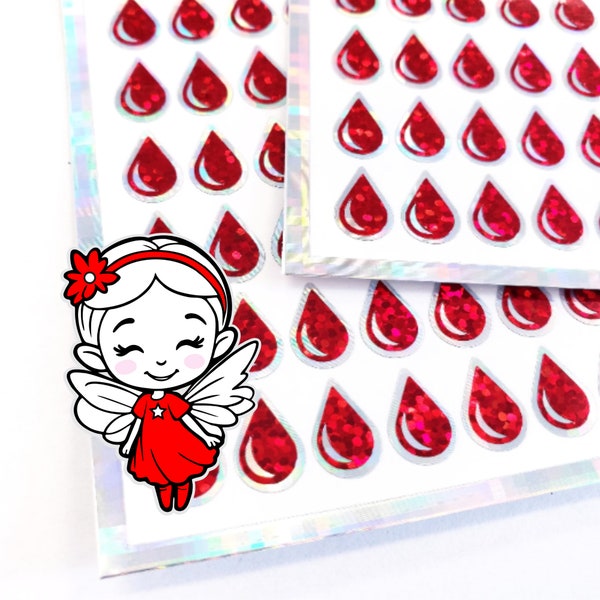 Red Blood Drop Stickers, set of 136 sparkling red vinyl decals, period tracker, give blood, calendar labels, vampire blood drop sticker