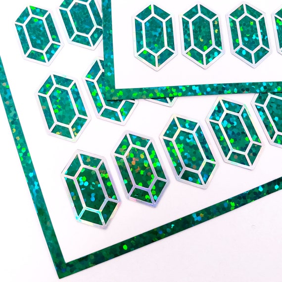Green Gemstone Stickers, Set of 36 Small Sparkly Emerald Green Gem Shaped  Vinyl Decals. Treasure Stickers for Gamers. May Birthstone Sticker 