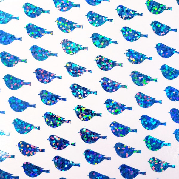 Light Blue Birds Sticker Sheet, 70 small bluebird sparkly decals for scrapbooks, journals, laptops, envelopes and notecards