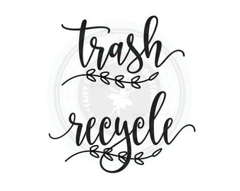 Trash and Recycle Decal Set, computer cut vinyl stickers for trash and recycling, garage and kitchen organizer, trash sign, recycle label