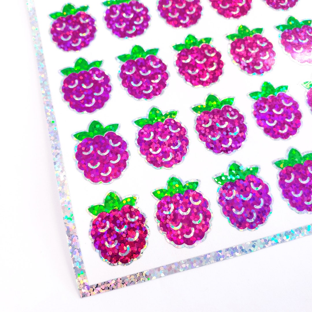 Raspberry Stickers, Set of 30 Pink and Green Summer Fruit Stickers for ...