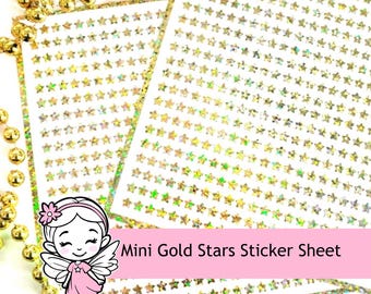 Extra Small Gold Star Stickers, set of 600 micro sized golden star vinyl stickers for journals, notebooks, planners and goal trackers