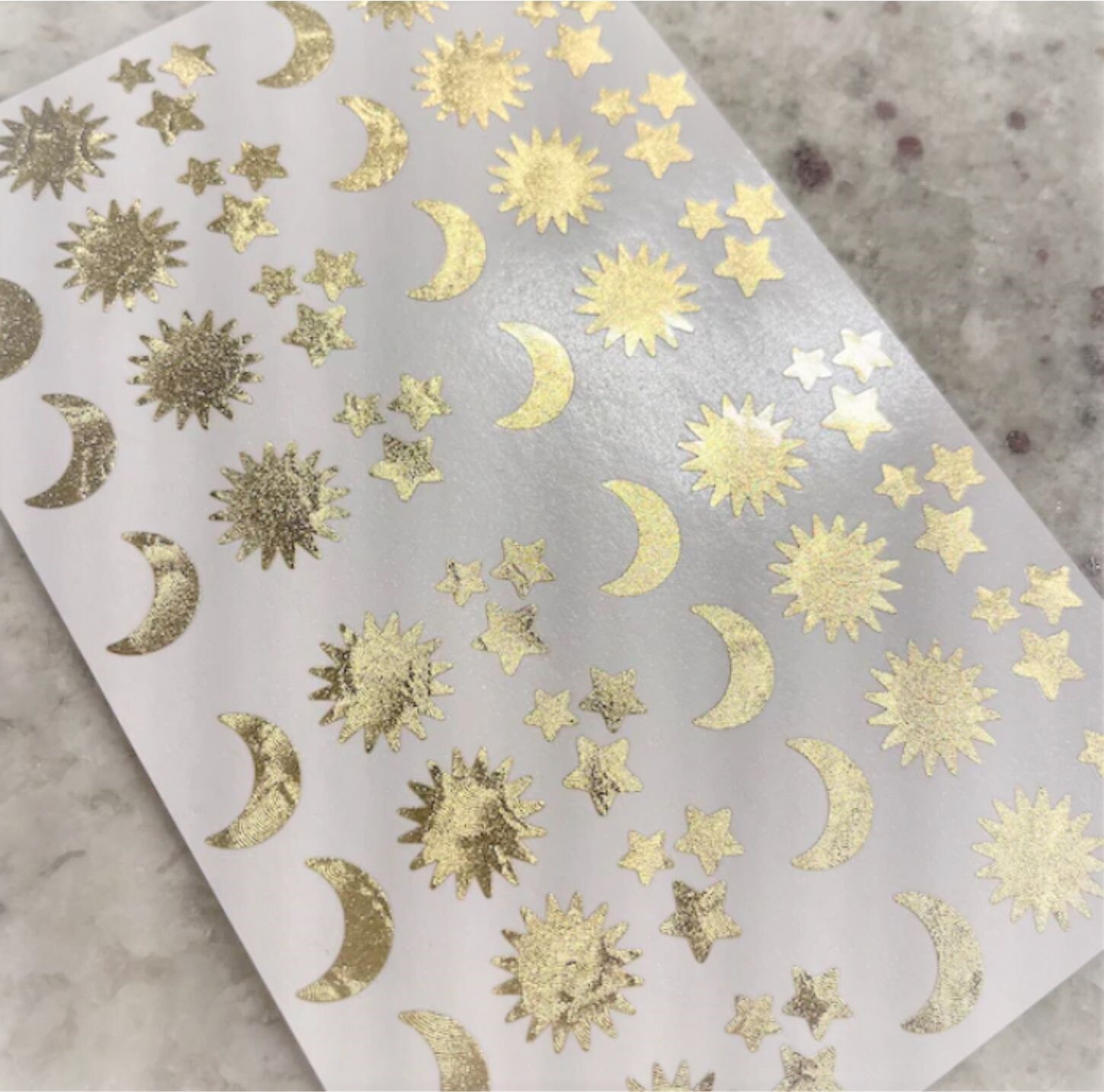 Seven Pointed Gold Starburst Sticker Sheet, Set of 48 Sparkly Star