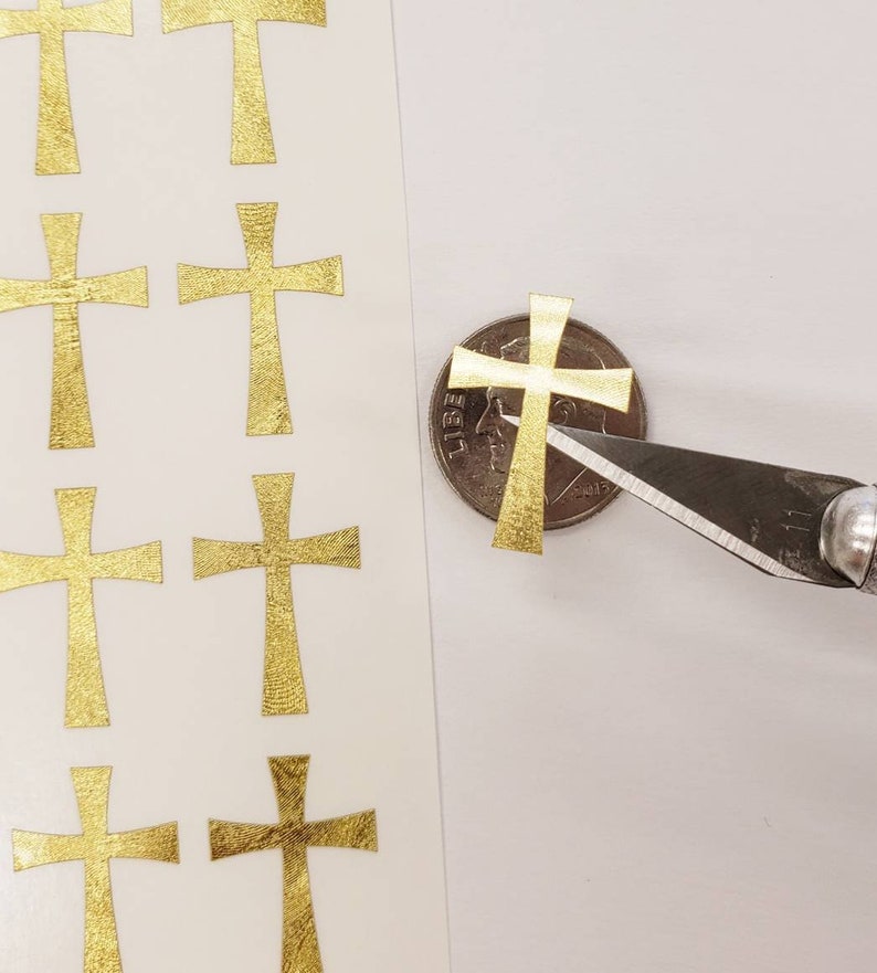 Christian Cross Stickers, gold metallic cross vinyl decals, small cross stickers for envelopes, bible study, church group, gold crosses image 3