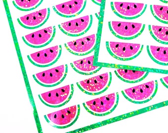 Watermelon Stickers, set of 48 sparkly summer fruit vinyl decals.