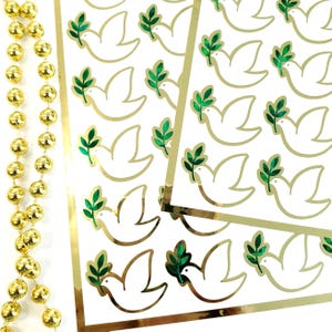 Peace Dove Stickers, set of 28 white and gold stickers for invitations, envelopes, memorial cards, planners, journals and crafts.